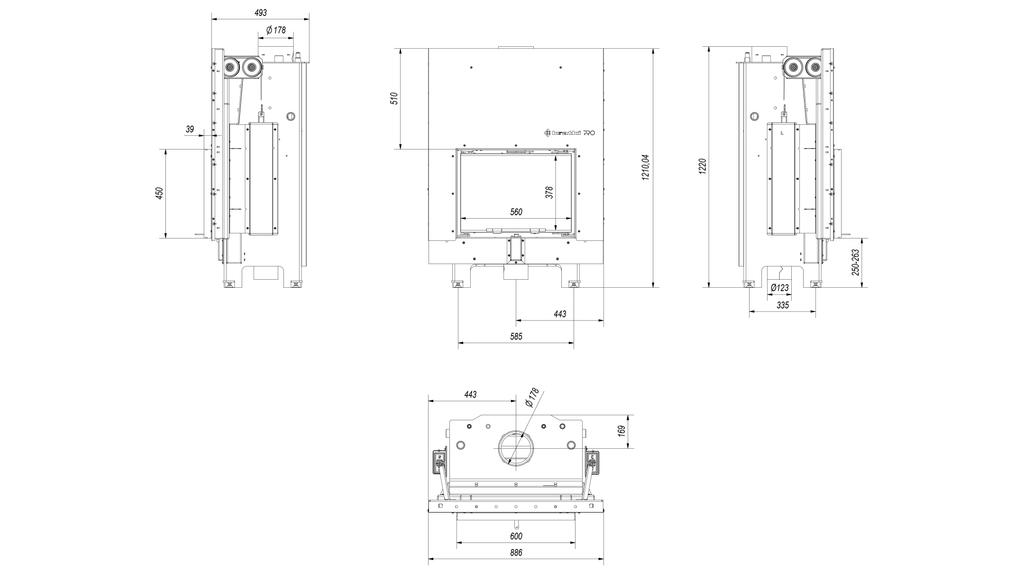 Kominek wodny KRATKI MBM 12 kW Ø 180 podnoszony