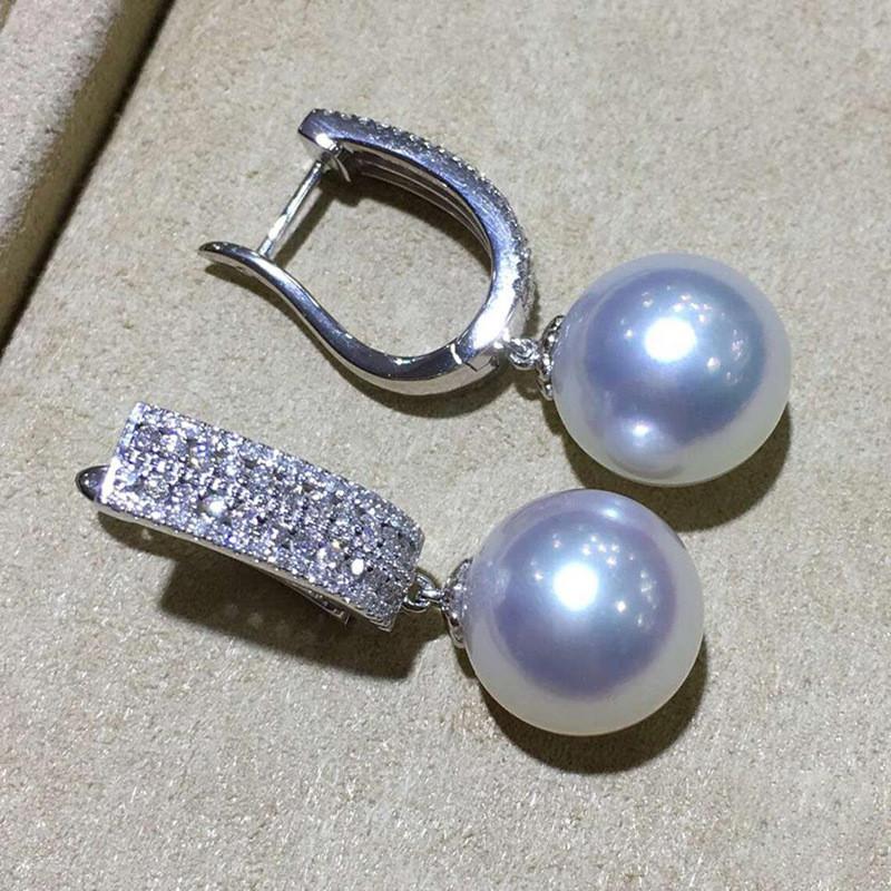 925 Sterling Silver Pearl Dangle Earrings for Women Luxury Paved Dazzling CZ Stone Aesthetic Bridal Wedding Jewelry Gift