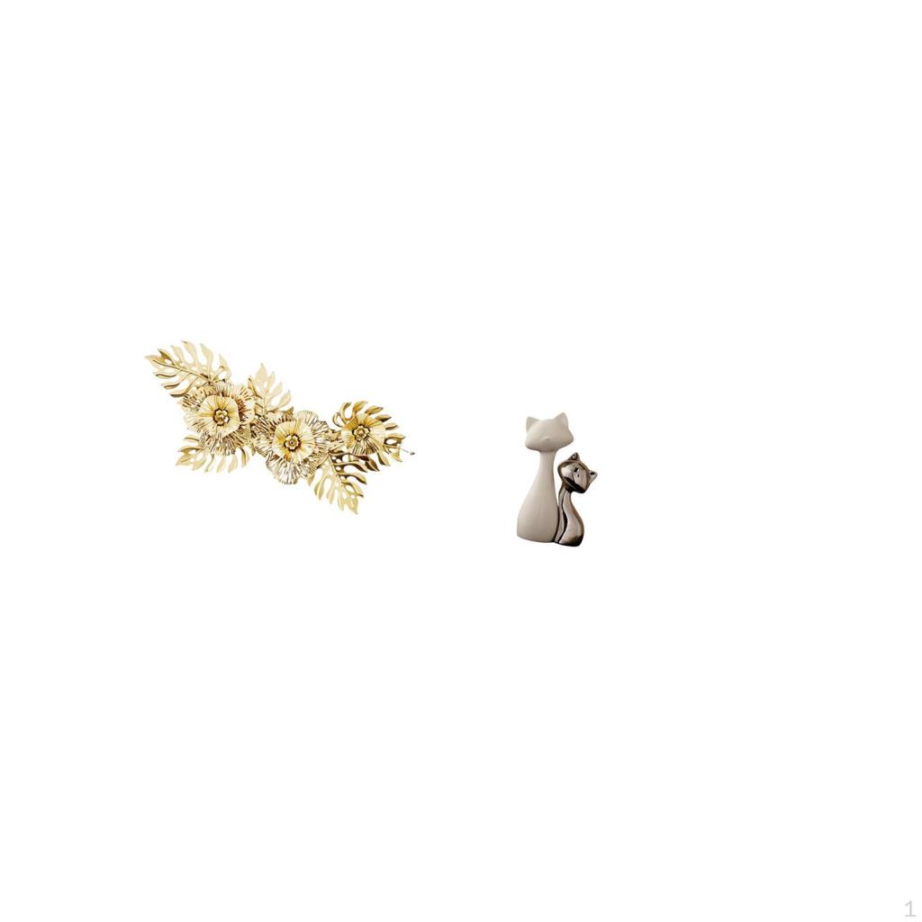 Nordic Metal Wall Art And Cat Statue Ceramic Figurine Sculpture Flower Leaves Hanging Artwork for