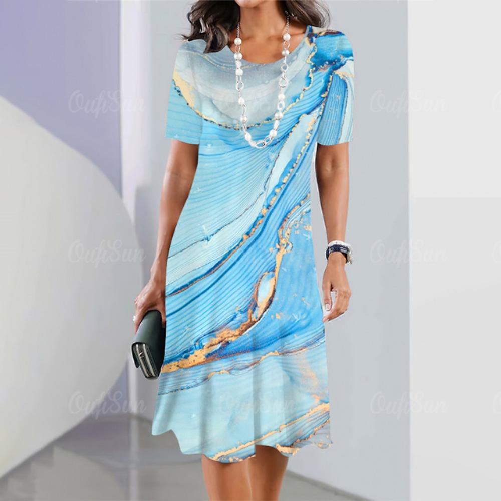 2026 New Women's Summer Dress Elegant and Beautiful Graphic Printing Loose Casual Round Neck Dress