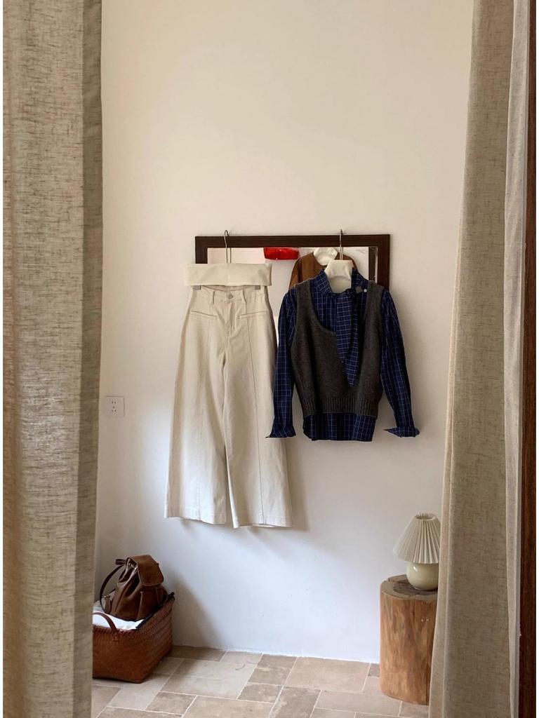 Korean Style Wide-Leg High-Waist Jeans, Summer 2025 Collection, Apricot Casual Versatile Straight Pants