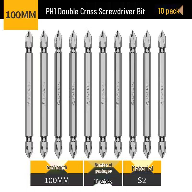 Pointed PH1/PH3 Magnetic Double-Ended Phillips Bit, High Hardness, S2 Alloy Steel Electric Screwdriver.