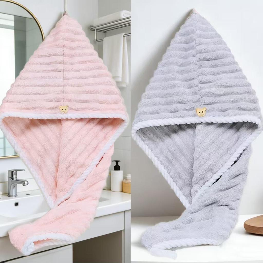 Cappello Asciugacapelli in Pile di Corallo ad Asciugatura Rapida - Cuffia da Doccia Super Assorbente a Strisce Colorate