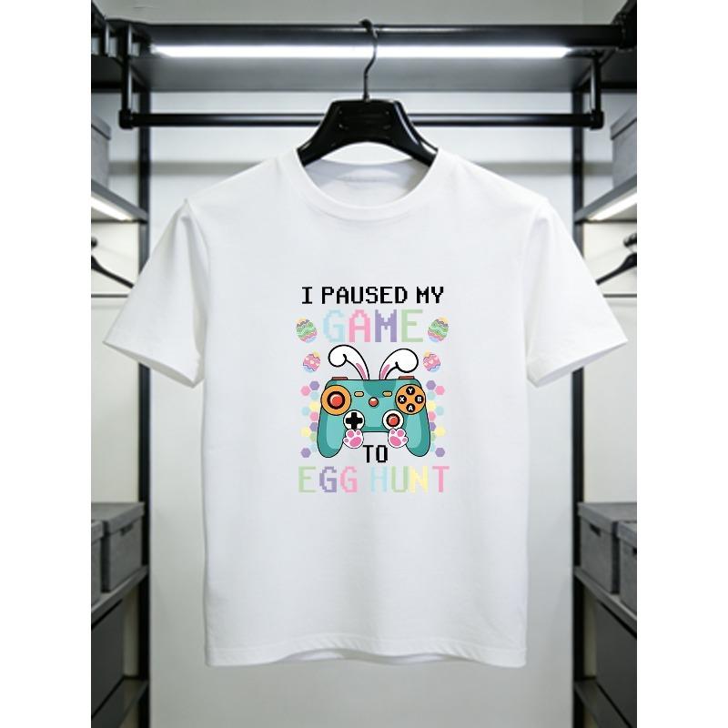 

European sizes Easter T-shirt for Boys, Printed with the Words I PAUSED MY GAME, Comfortable and Casual, Short-sleeved Design 98cm белый