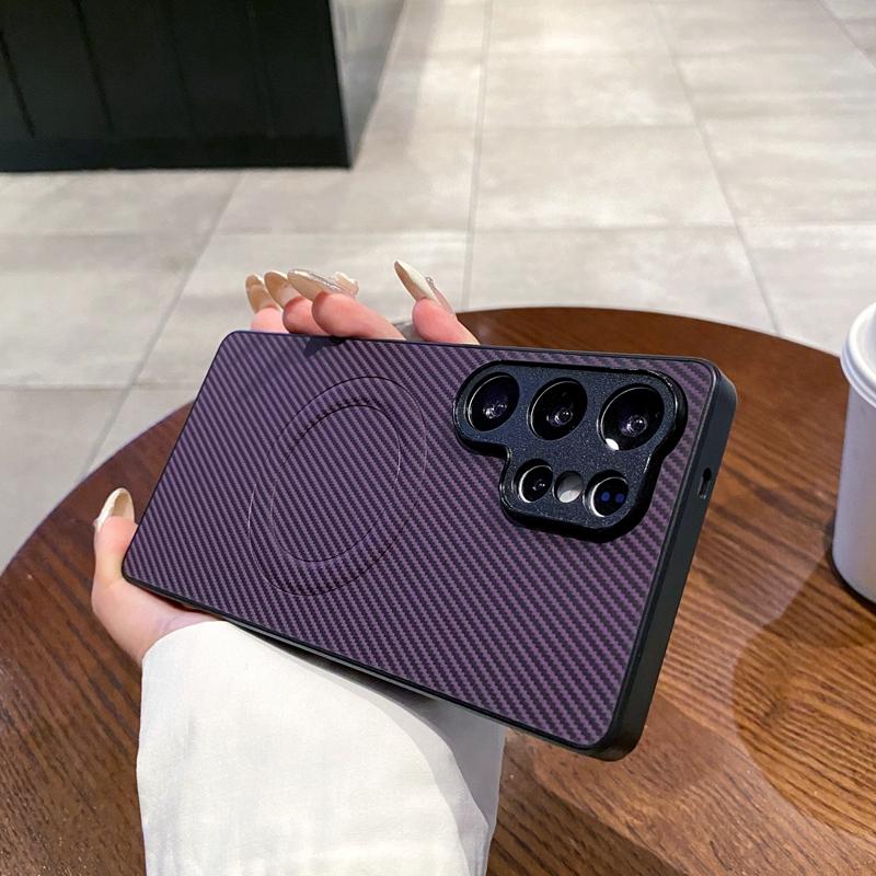 

Магнитный чехол для Samsung Galaxy S25 S24 S23 S22 S21 S20 Ultra Plus FE Edge Чехол из ПУ кожи с текстурой углеволокна Магнитный чехол Galaxy S25 Edge фиолетовый