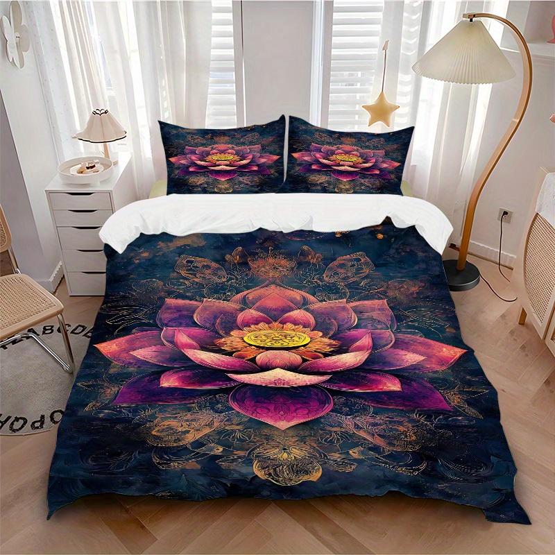 

3pcs Lotus Mandala Soft Comfortable Bedding set, For Bedroom, Guest Room And Dorm, All - Season Use, High-Definition Printing121 135x200cm