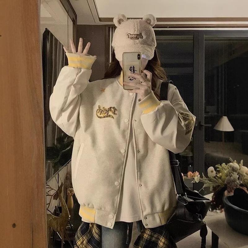 Women's Retro Baseball Uniform Bomber Jacket - Autumn/Winter Design