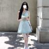 Simple Fungus Edge Lace-up Dress Women's Summer New Temperament Casual Waist Thin Vest Skirt
