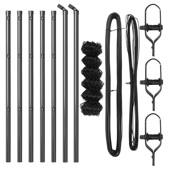 VidaXL Chain Link Fence with 7 Posts 0.6x10 M Galvanized Steel Grey 3351103