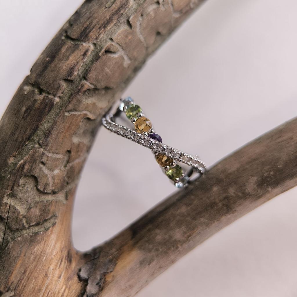 Серебряное кольцо с натуральным аметистом 1.117ct, цитрином, хризолітом, топазом, вес изделия 3,43 гр (2193258)