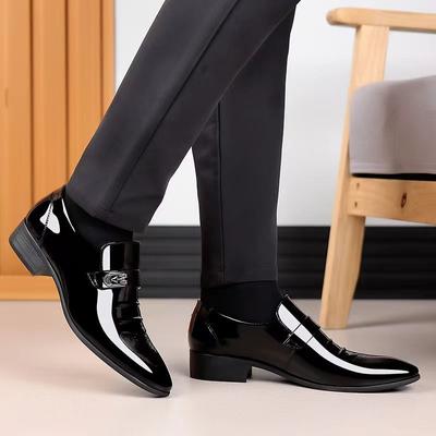 Sapatos Sociais Masculino Couro Patente Primavera Outono Cabedal Brilhante Bico Apontado Sapato Social para Homens Casual Tendência 2024 Alta Qualidade Moda