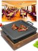 Rectangular Non-Stick BBQ Grill with Wooden Base and Alcohol Stove