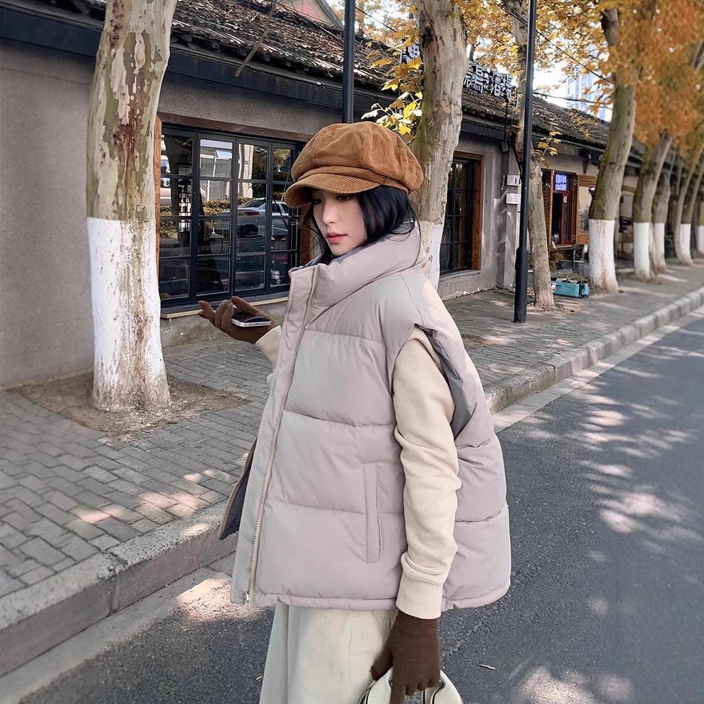 Autumn and Winter Down Cotton Vest Women's Korean Version Loose Shoulder Cotton Vest Jacket
