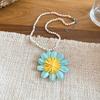 Dopamine color daisy pearl necklace seaside vacation summer collarbone chain sweet simple versatile sweater chain women