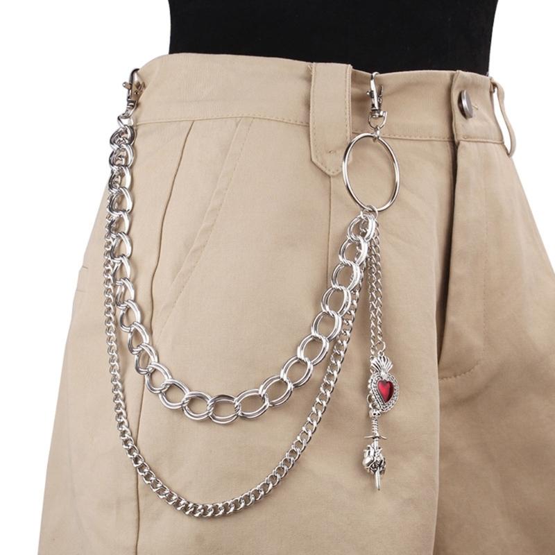 Heart Charm Jeans Chain for Women Men Decorative Waist Chain Wallet Chain Multilayer Metal Hiphop Chain for Street Wear