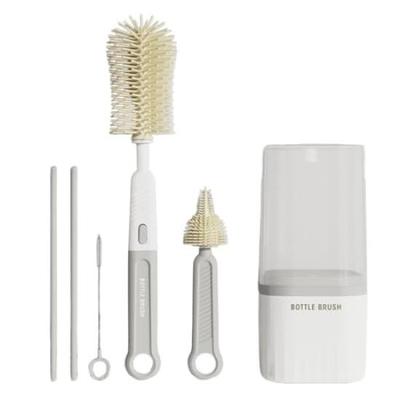 Asdays Baby Bottle Brush, Travel Bottle, Silicone Bottle Cleaning Brush, Drying Stand, Easy To Clean (White, Type B)