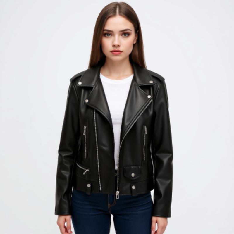 

Новая женская кожаная куртка на весну и осень, короткая, корейского стиля, приталенная, черная, из искусственной кожи, маленькое пальто, мотоциклетная кожаная куртка, большого размера 3XL чёрный
