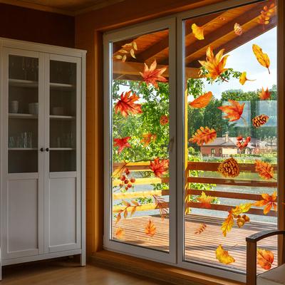 Chzimade Maple Leaf Cute Squirrel Wall Sticker Window Thanksgiving Decoration Autumn Kids Room Decal Sticker Muraux Wallpaper