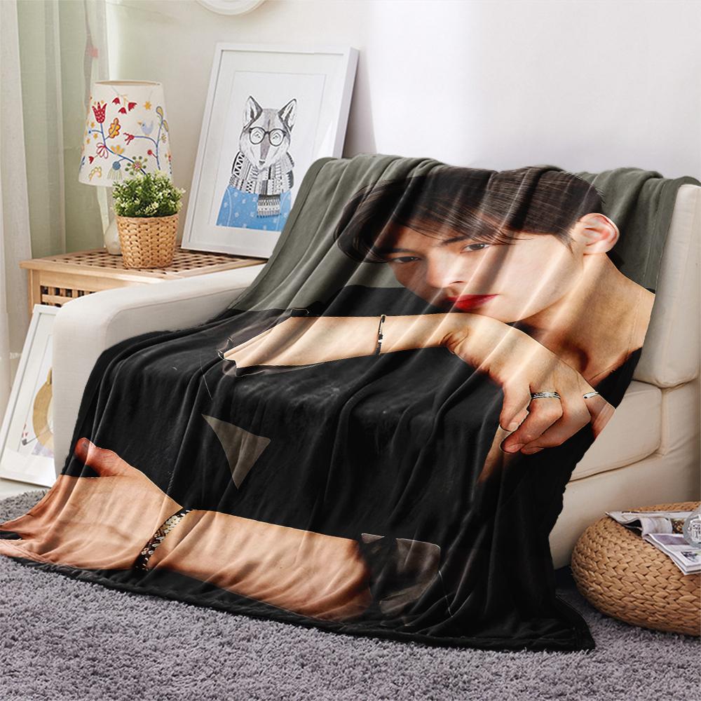 1 STuks Cha Eun-woo Print Flanellen Deken, Hoge Kwaliteit Alle Seizoenen, Woondecoratie, Warmte en Comfort, Perfect voor Kerstcadeaus