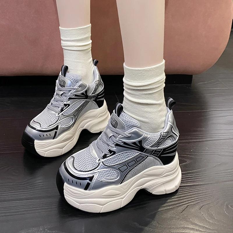 Mode 10cm Sommer Damen High Top Sneakers Herbst Frühling Damenschuhe Chunky Sneaker Atmungsaktiver Keil Freizeitschuhe Zapatos Casual Mujer