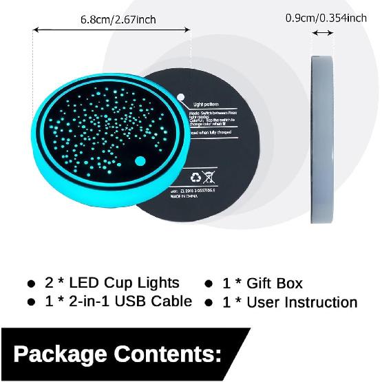 2PCS LED Car Cup Holder Lights, Light Up Car Coasters For Cup Holders 7 Colors Changing USB Charging Mat Waterproof Cup Pad, Car Gifts For Men &