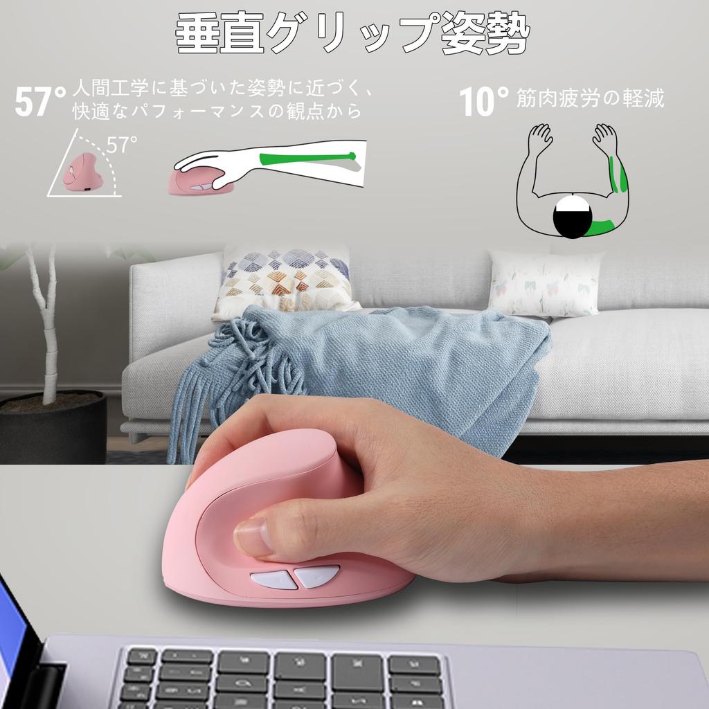 Ergonomic Wireless Vertical Mouse, 2.4GHz Optical Wireless, Right-Handed, 3-Level Adjustable DPI, Rechargeable, Ergonomic, Wrist-Relieving, High