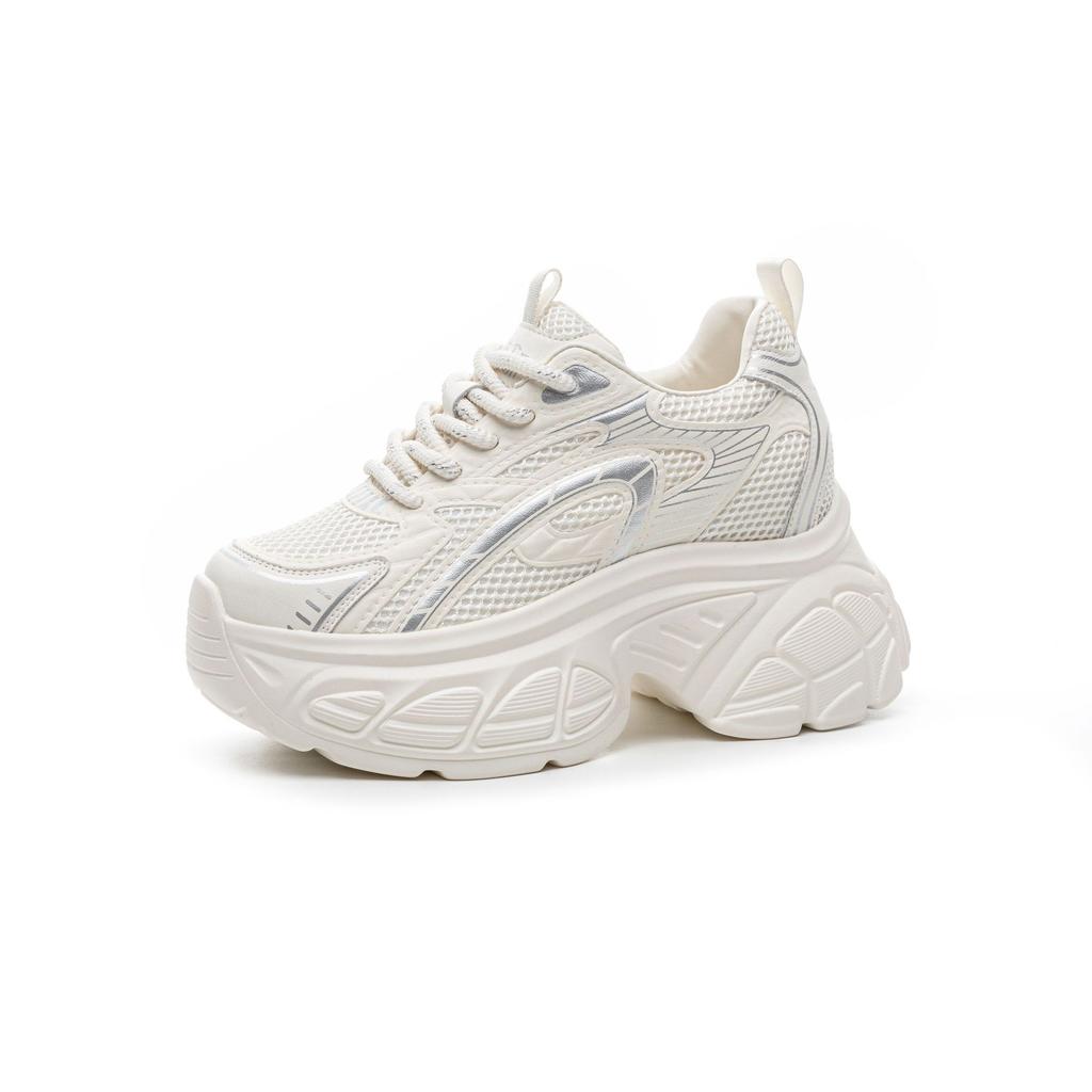 Leather dad shoes women's summer new versatile silver thick-soled inner height-increasing mesh breathable sports and leisure shoes