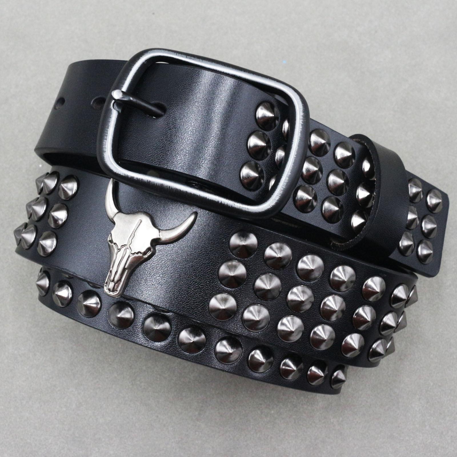 Writing A Notebook Men's Pure Cowhide Head Accessories Pointy Spike Rivet Belt And Wo Neutral Punk Style Decoration Performance Belt Pants 125Cm
