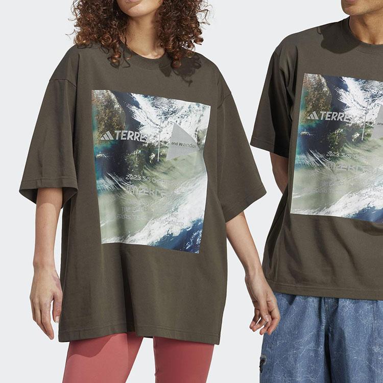 Adidas TERREX X And Wander T Shirts Unisex Green Crew Neck Moderate Straight Fit HR7143