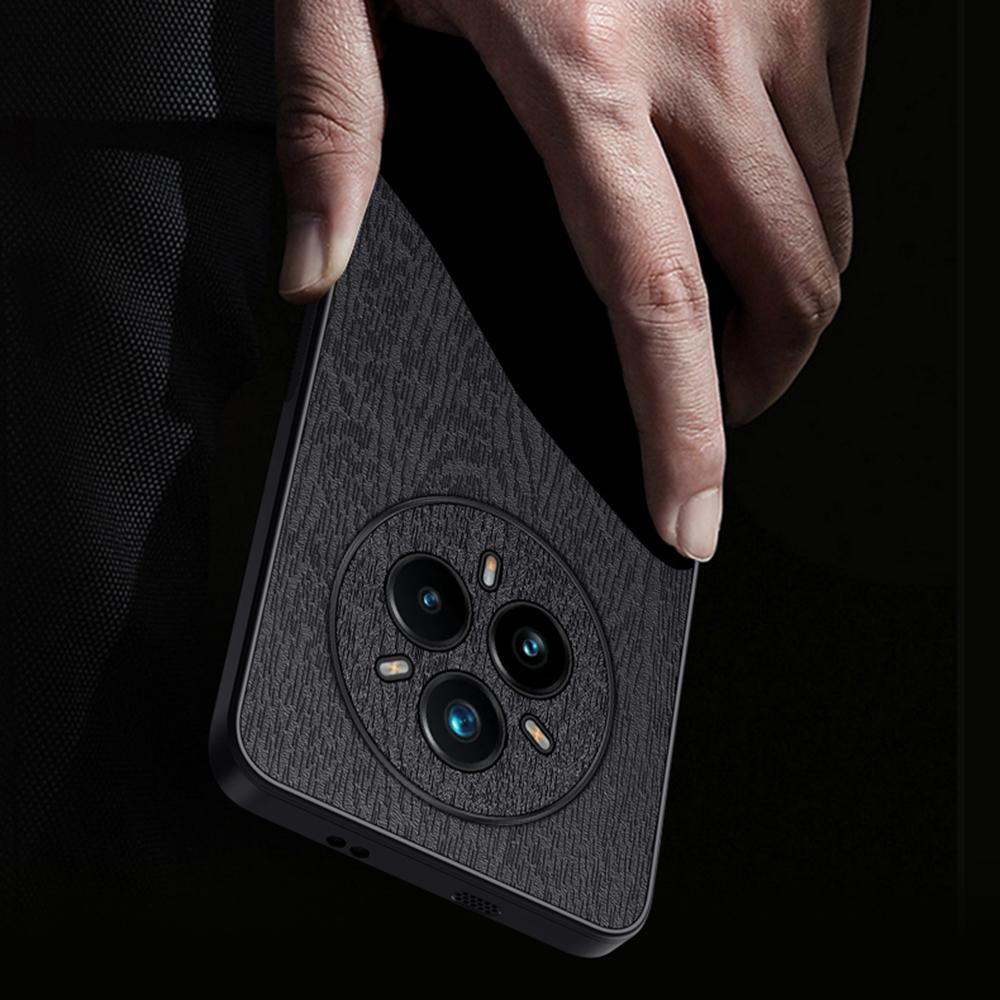 

For Realme 14 Pro 5G Case Wood Texture PU Leather Coated PC TPU Phone Cover Grey