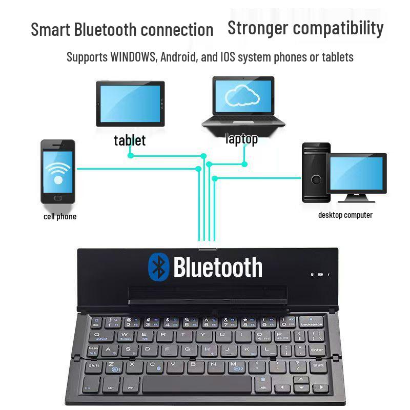 Compact Foldable Bluetooth Keyboard - Silent, Rechargeable, and Portable for Mobile Phones & Tablets