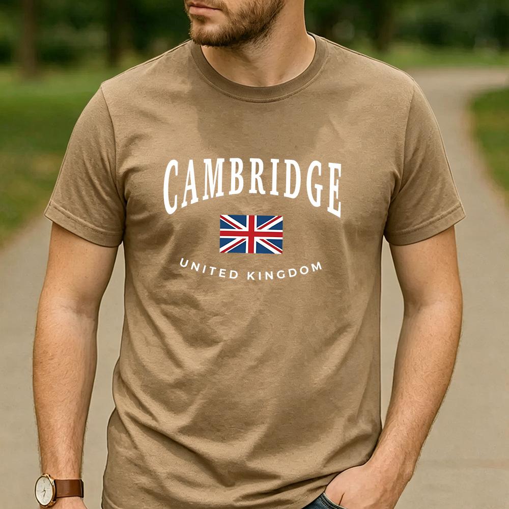 Cambridge United Kingdom Union Jack Graphic T Shirt Unisex Crew Neck Short Sleeve British Travel Fan Holiday Gift Tee