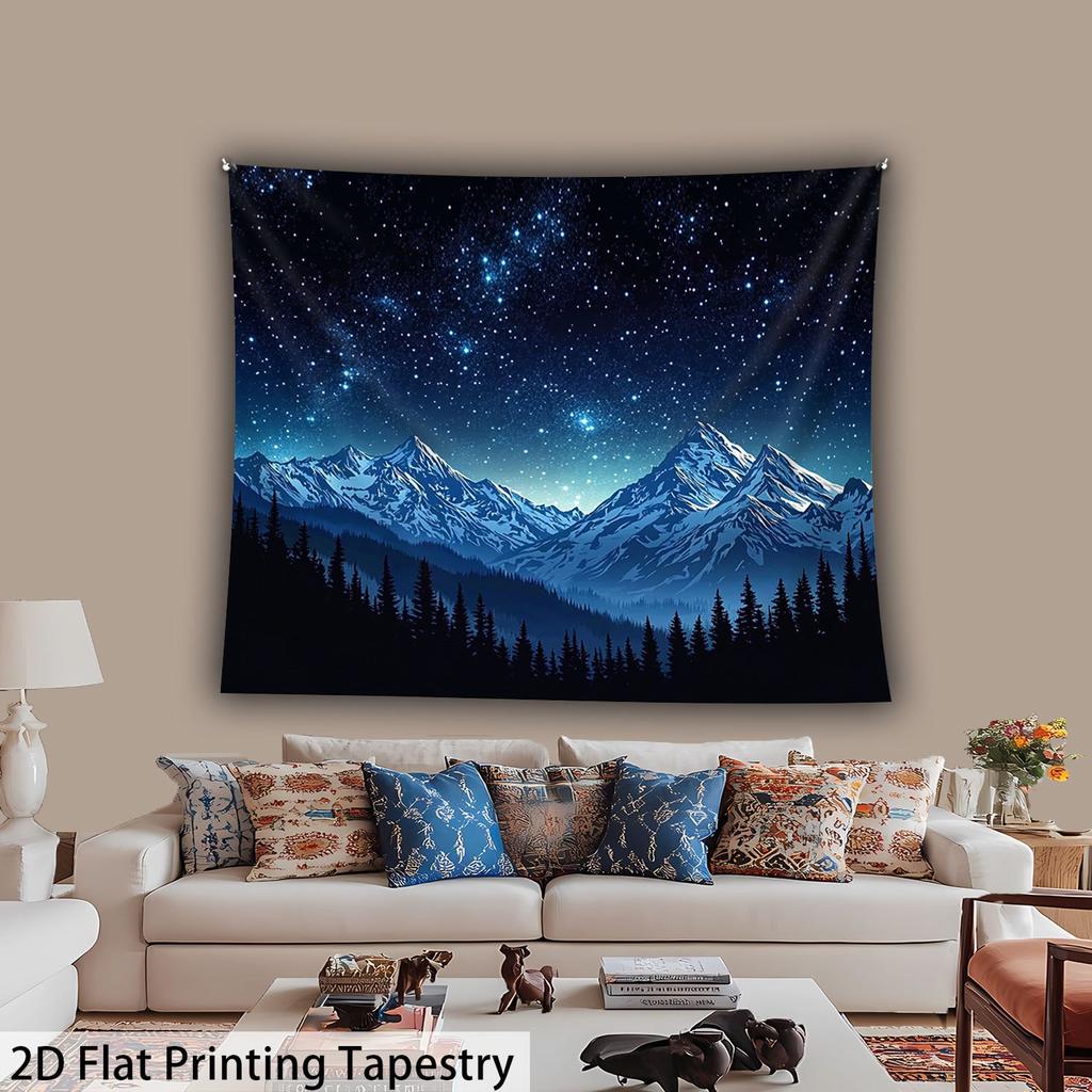 1Pc Starry Sky Snow Mountain Tapestry Wall Hanging, Decorative Fabric Poster for Bedroom, Living Room, Dorm & Home Decor