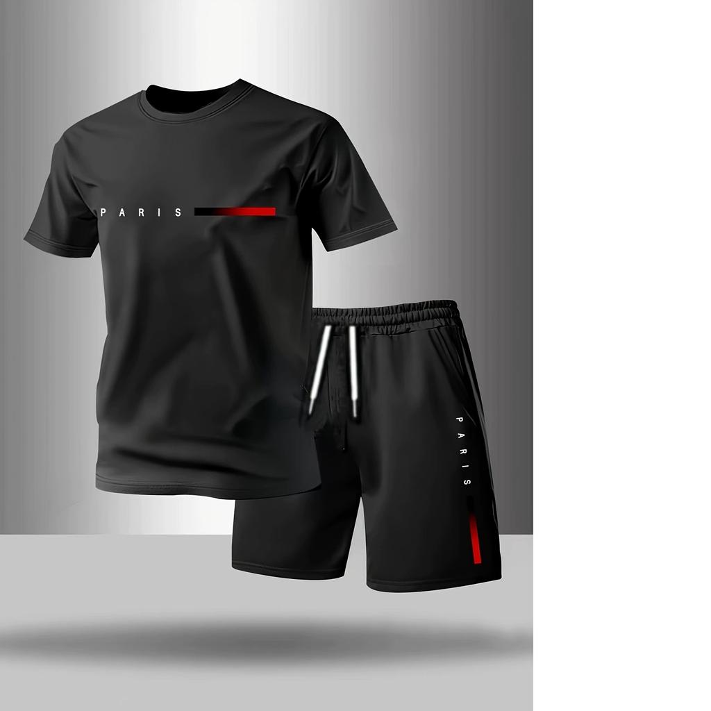 Men's Tracksuit T-shirt and Sweatpants Spring Summer Daily Casual Sports Short Sleeve Outfit Male Fashion Set