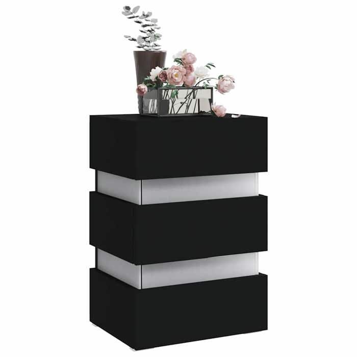 VidaXL LED Bedside Table Nightstand Bedside Cabinet Bedside Unit Bedroom Home Interior Black 45x35x67 326841