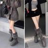 Wool version~ grey tall snow boots women's new winter thick-soled boots with fleece and thicker two thermal cotton boots