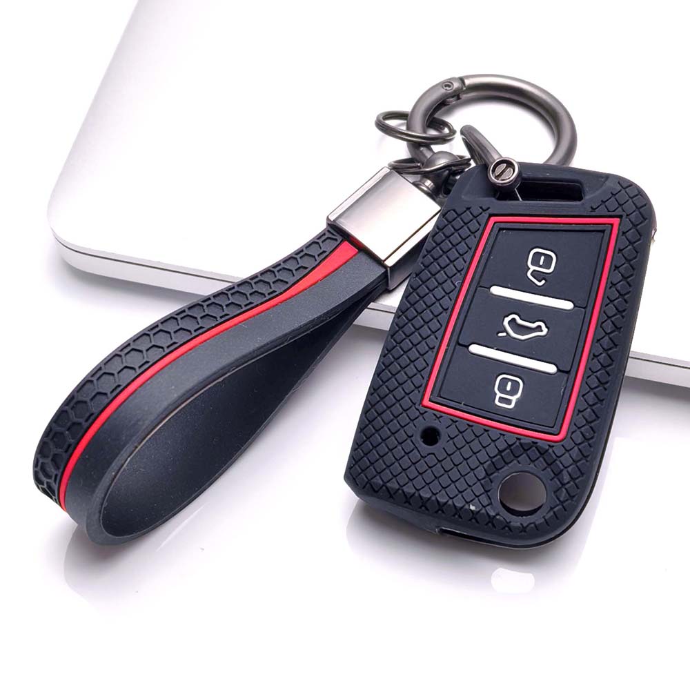 Key Fob Cover for Volkswagen Golf Tiguan Octavia MK7 MK2 Leon Ateca Kodiaq with Keychain Anti-Scratch Guard Shockproof Protection Soft Grip Texture
