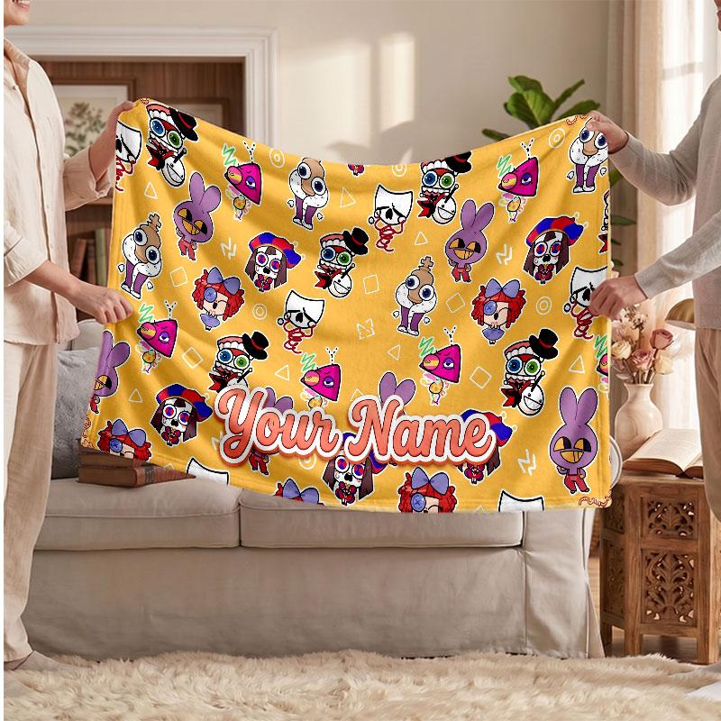 The Amazing Digital Circus Personalized Flannel Blanket, Custom Printed Text Name, Warm Soft Blanket For Couch Bed