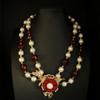Baroque Pearl Stud Earrings & Red Hand-Woven Necklace Set
