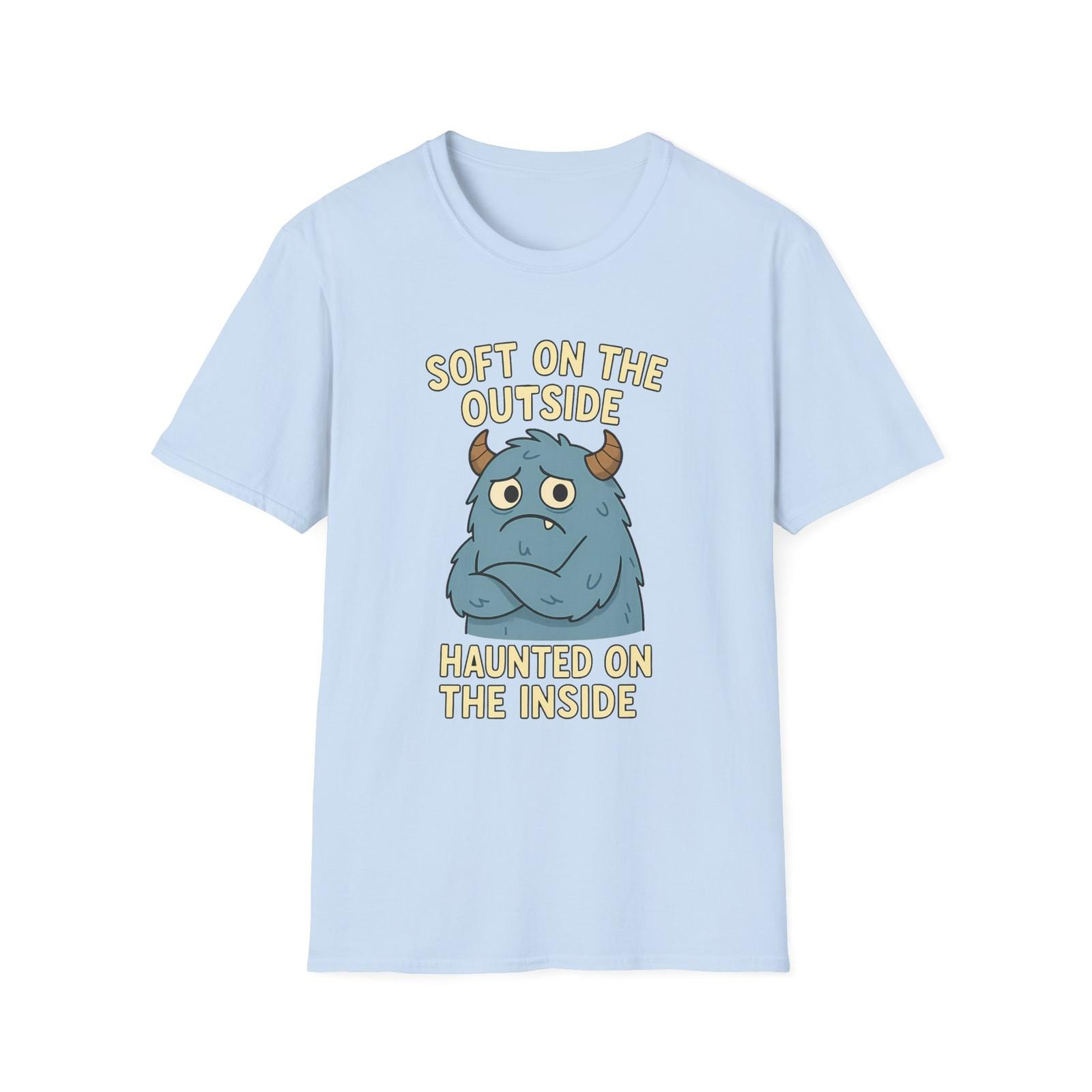 Unisex Softstyle T-Shirt Mens Womens Tees Top – Haunted Monster Tee, Funny Sad Creature Shirt S