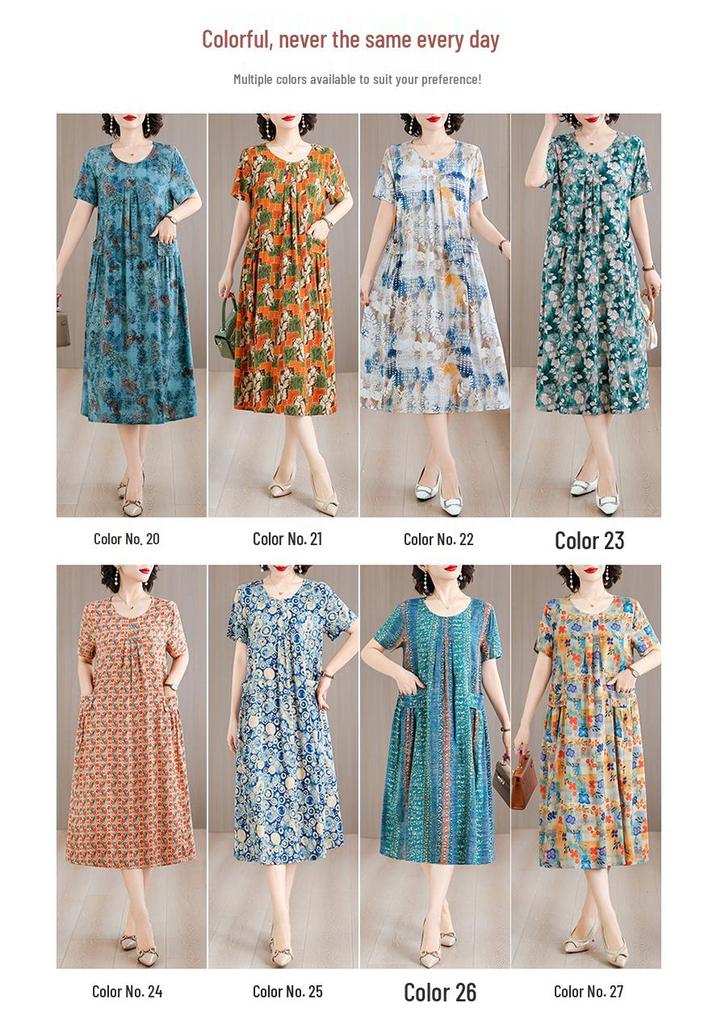 Plus Size Fresh Floral Print Summer Midi Dress - Loose, Pleated Design 2026