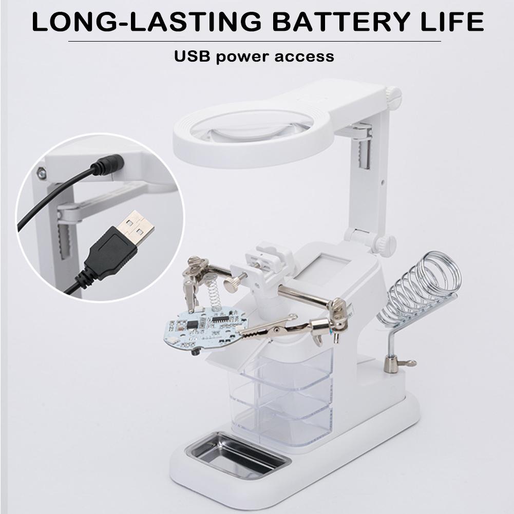 Magnifying Glass Clip Clamp Desktop Repair Tool Welding Magnifying Glass with 10 LED Light Auxiliary Clip Soldering
