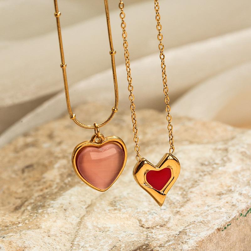 European & Korean Style Heart Clavicle Chain - Stainless Steel Peach Heart Pendant Necklace
