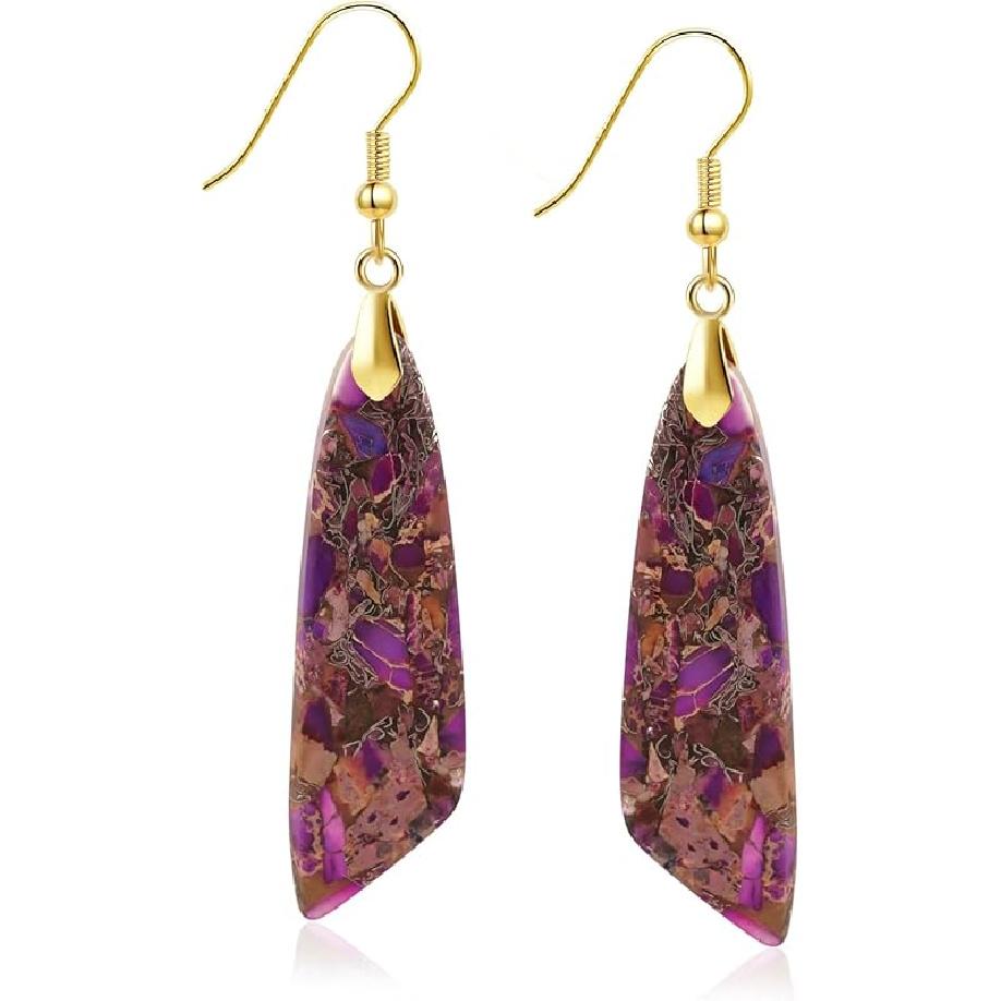 Jasper Stone Earrings for Women Trendy Dangle Earrings Fishhook Drop Earrings