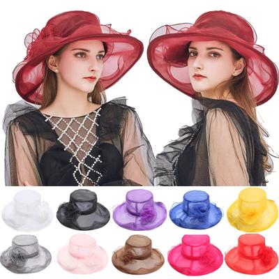 Women's Organza Church  Fascinator Bridal Tea Party Flower Wedding Hat Large Rim Basin Cap
