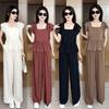 2024 Plus Size Ice Silk Women’s Stylish Summer Two-Piece Set with Wide-Leg Pants