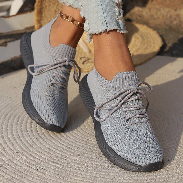 Women Casual Single Shoe Large Size Thick Sole Solid Color Front Lace Up Fly Woven Shoes for Women