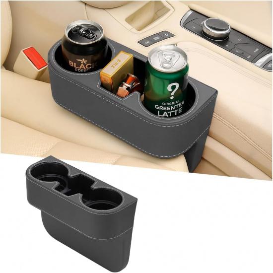 Car Seat Gap Filler Organizer with Cup Holder, Leather Multifunctional Vehicle Front Seat Crevice Storage Box Bag, Automotive Console Side Bucket