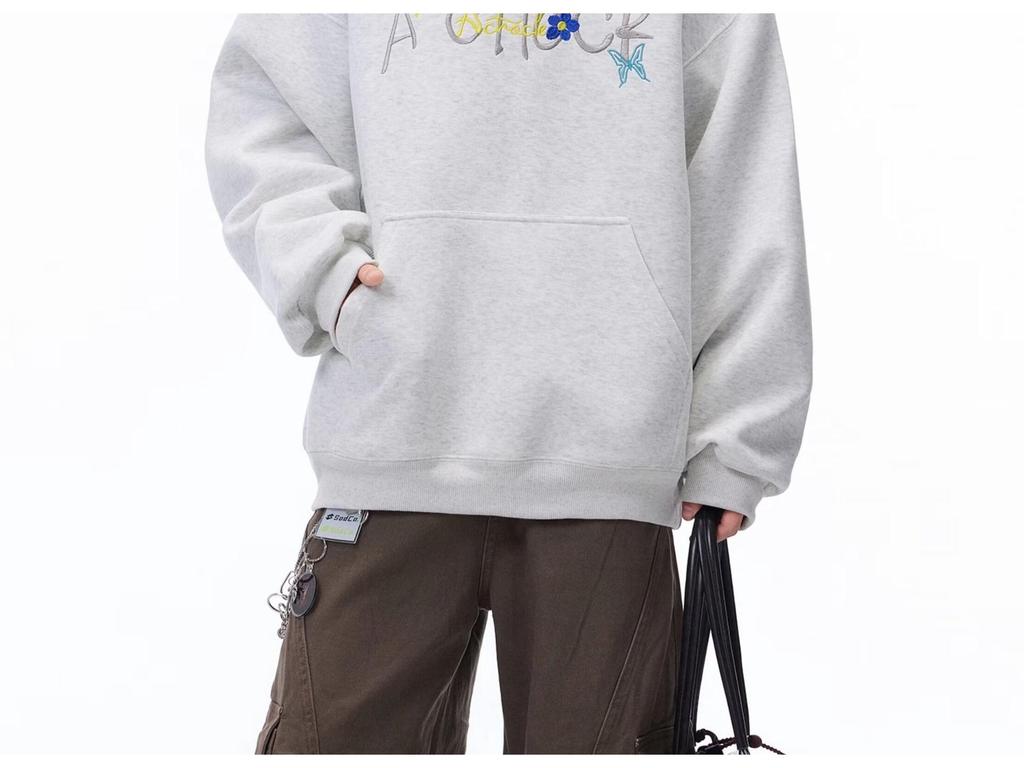 Men's Autumn/Winter American Letter Embroidered Hooded Sweatshirt - Loose Fit, Plus Velvet, Thickened Heavyweight Casual Hoodie Jacket