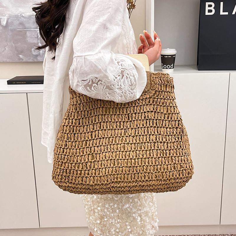 Elegant Female Square Shopper Totes Summer High-quality Straw Bag Women's Designer Large Capacity Handbag Woven Travel Beach Bag